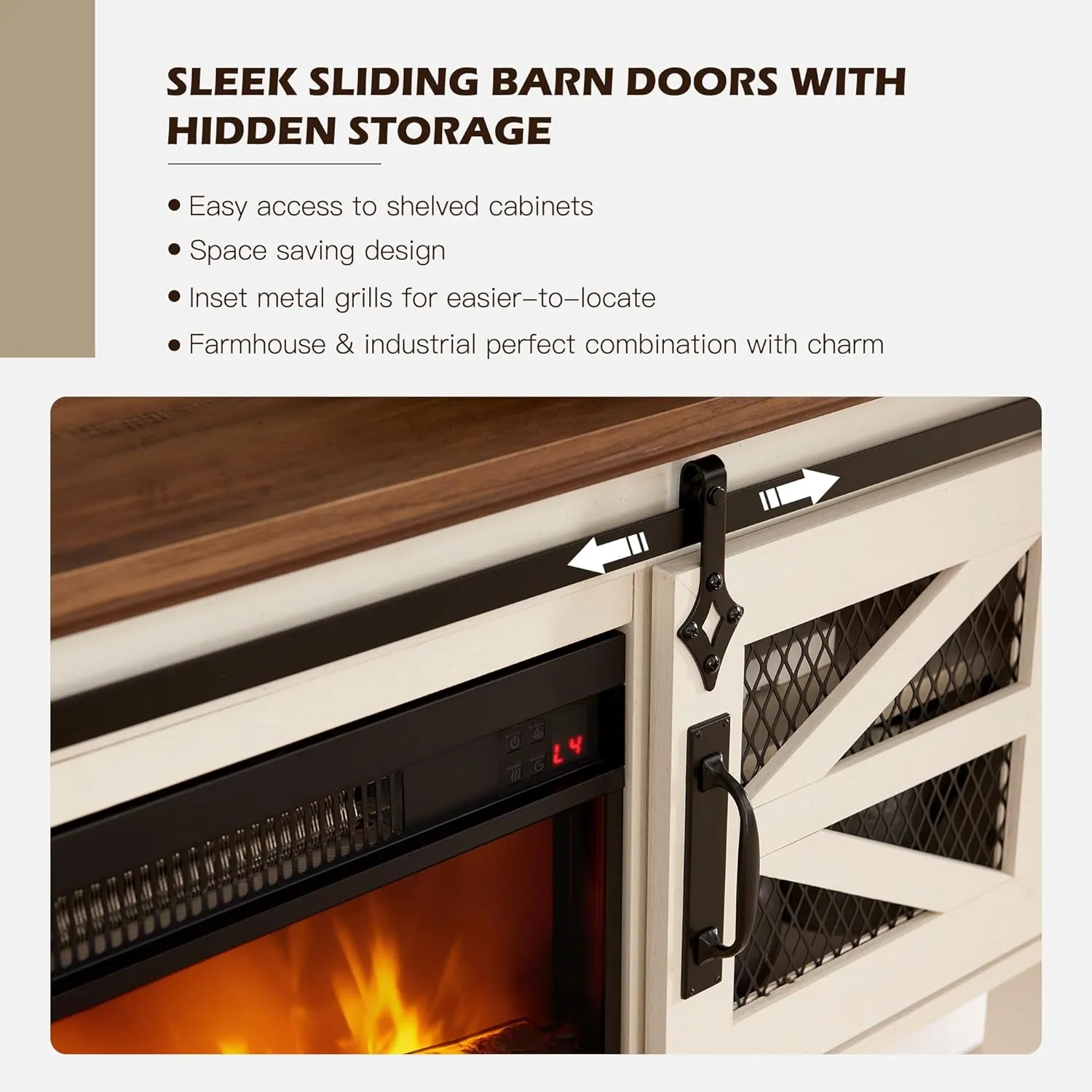 13'' Electric Fireplace Heater & Sliding Barn Doors, 46'' Console Table with Storage