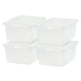 17 Quart Plastic Storage Bin Tote Organizing Container with Latching Lid for Shoes, Heels, Action Figures, Crayons/Pens, Art Supplies, Stackable and Nestable, 4 Pack, Clear