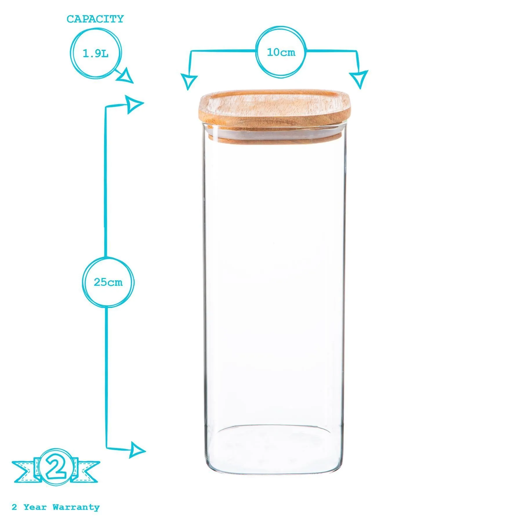 1.9L Square Glass Storage Jar with Wooden Lid - By Argon Tableware