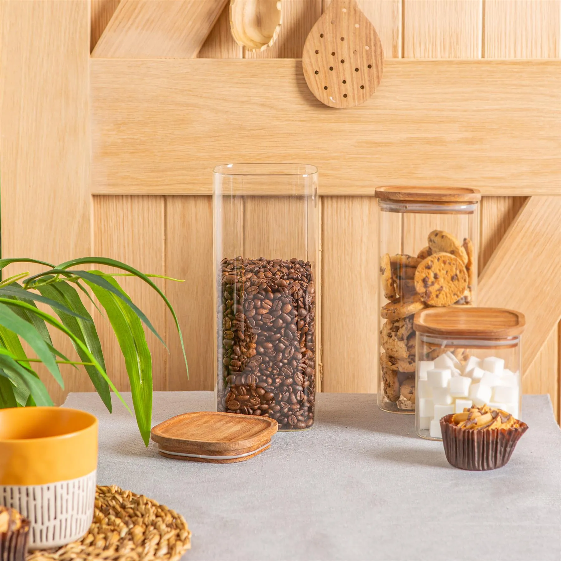 1.9L Square Glass Storage Jar with Wooden Lid - By Argon Tableware