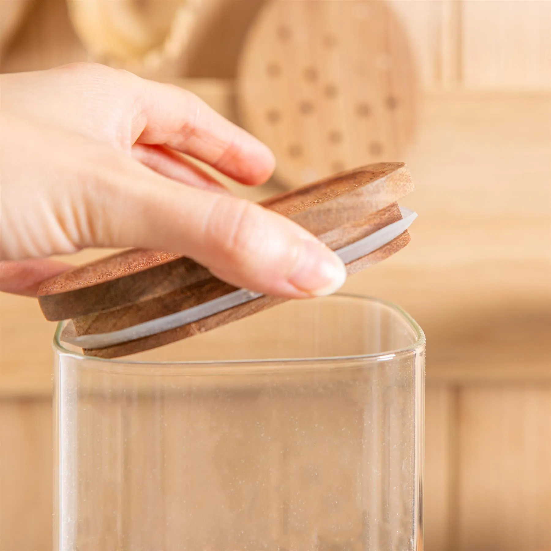 1.9L Square Glass Storage Jar with Wooden Lid - By Argon Tableware