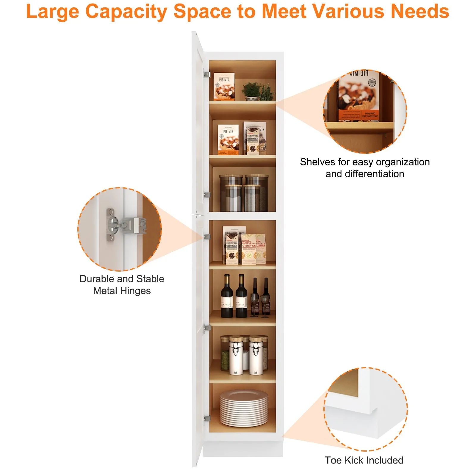 24"D*18"W*84"H Birch Solid Wood Pantry Tall Storage Cabinet U188424