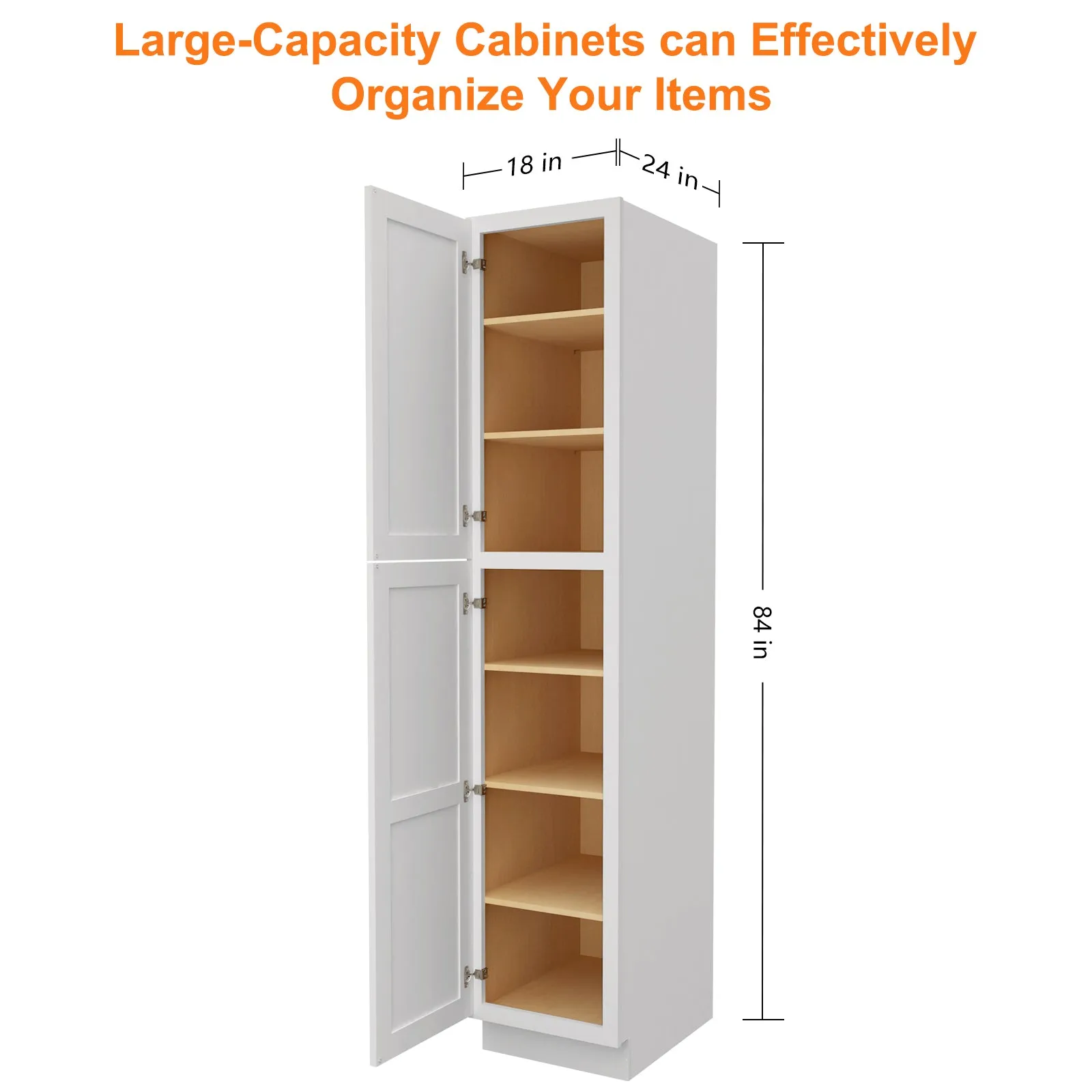 24"D*18"W*84"H Birch Solid Wood Pantry Tall Storage Cabinet U188424