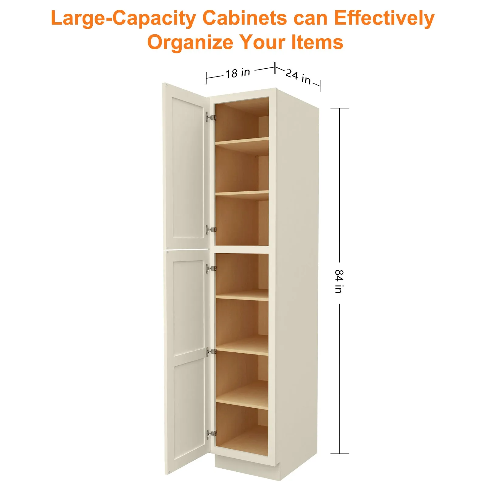 24"D*18"W*84"H Birch Solid Wood Pantry Tall Storage Cabinet U188424