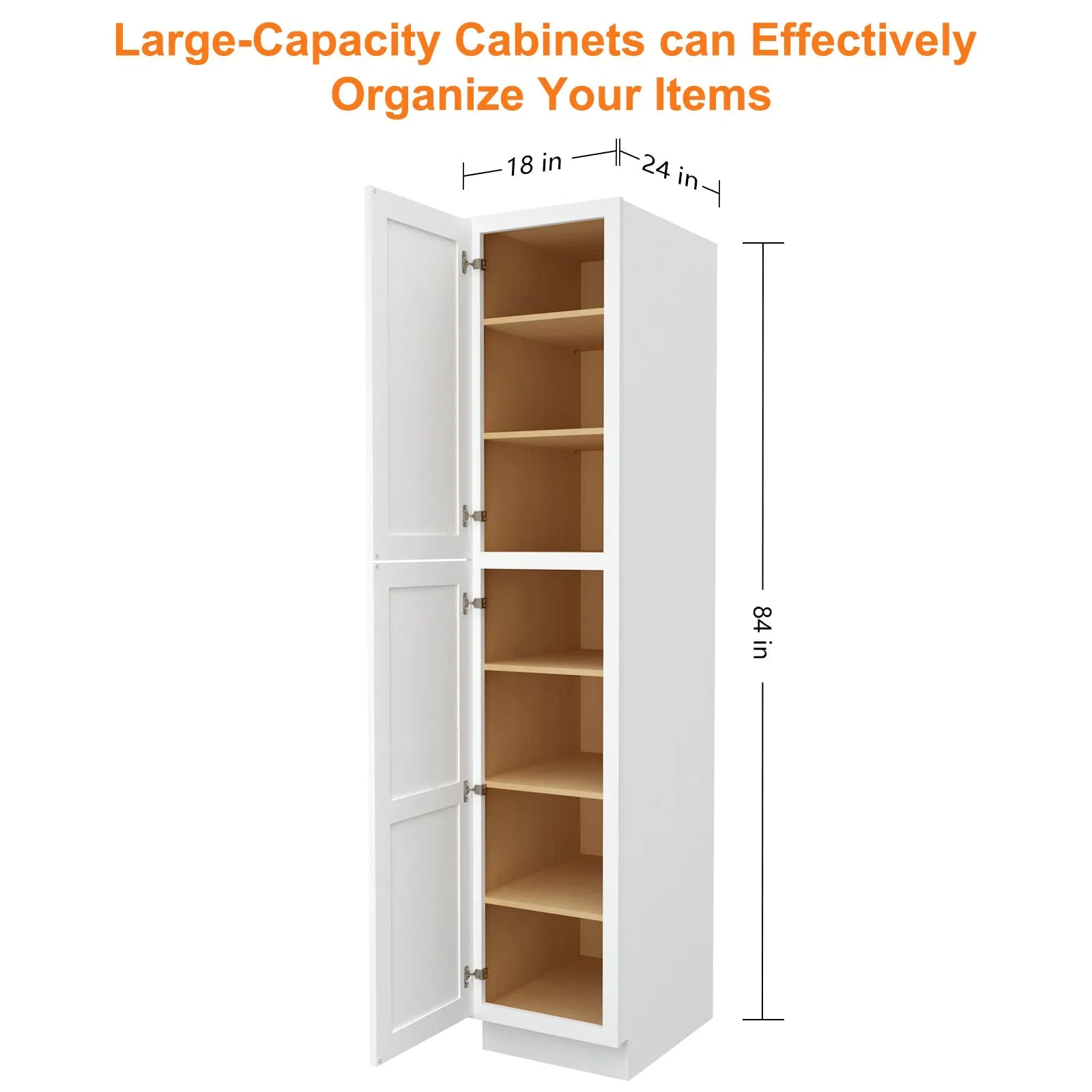 24"D*18"W*84"H Birch Solid Wood Pantry Tall Storage Cabinet U188424