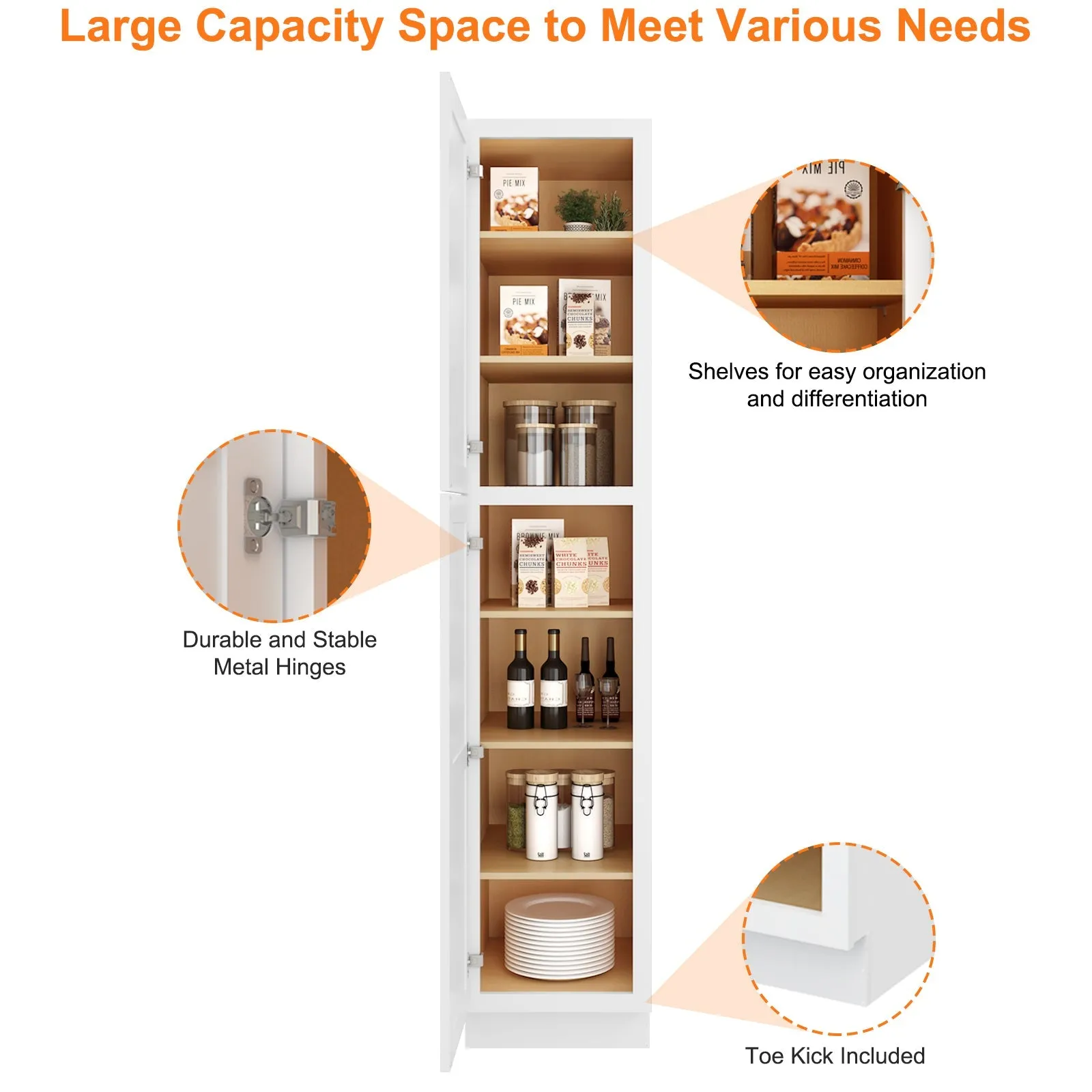 24"D*18"W*84"H Birch Solid Wood Pantry Tall Storage Cabinet U188424