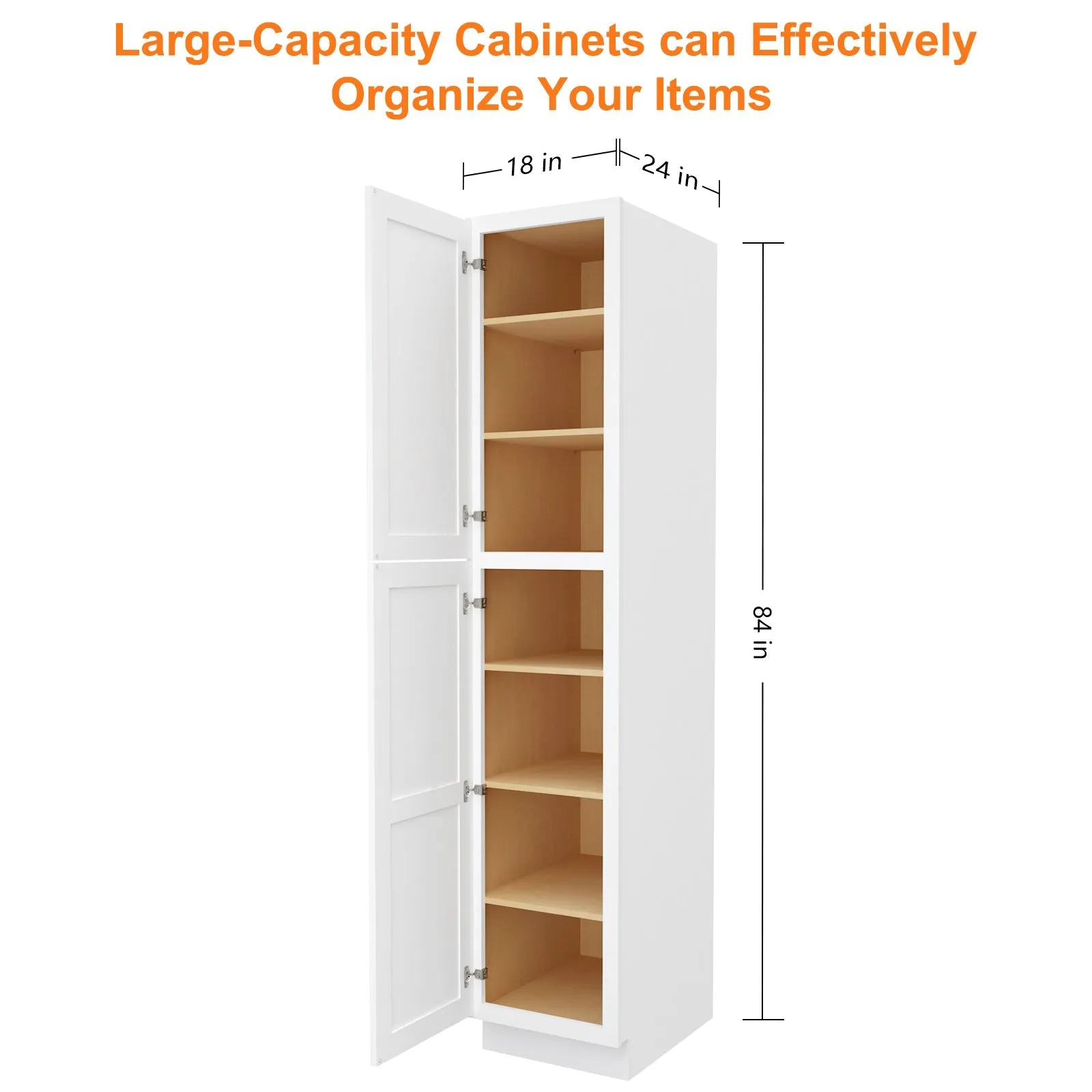 24"D*18"W*84"H Birch Solid Wood Pantry Tall Storage Cabinet U188424