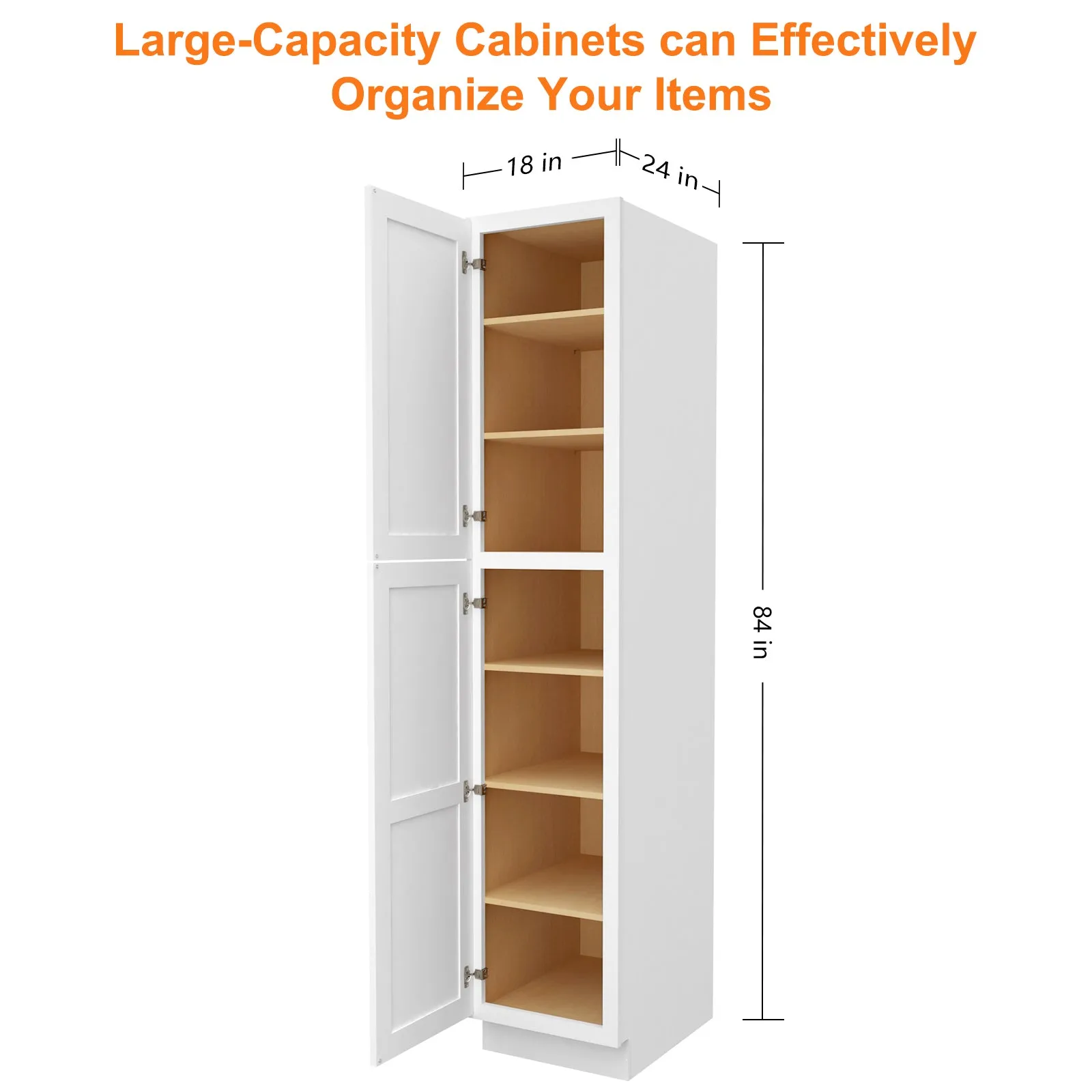24"D*18"W*84"H Birch Solid Wood Pantry Tall Storage Cabinet U188424