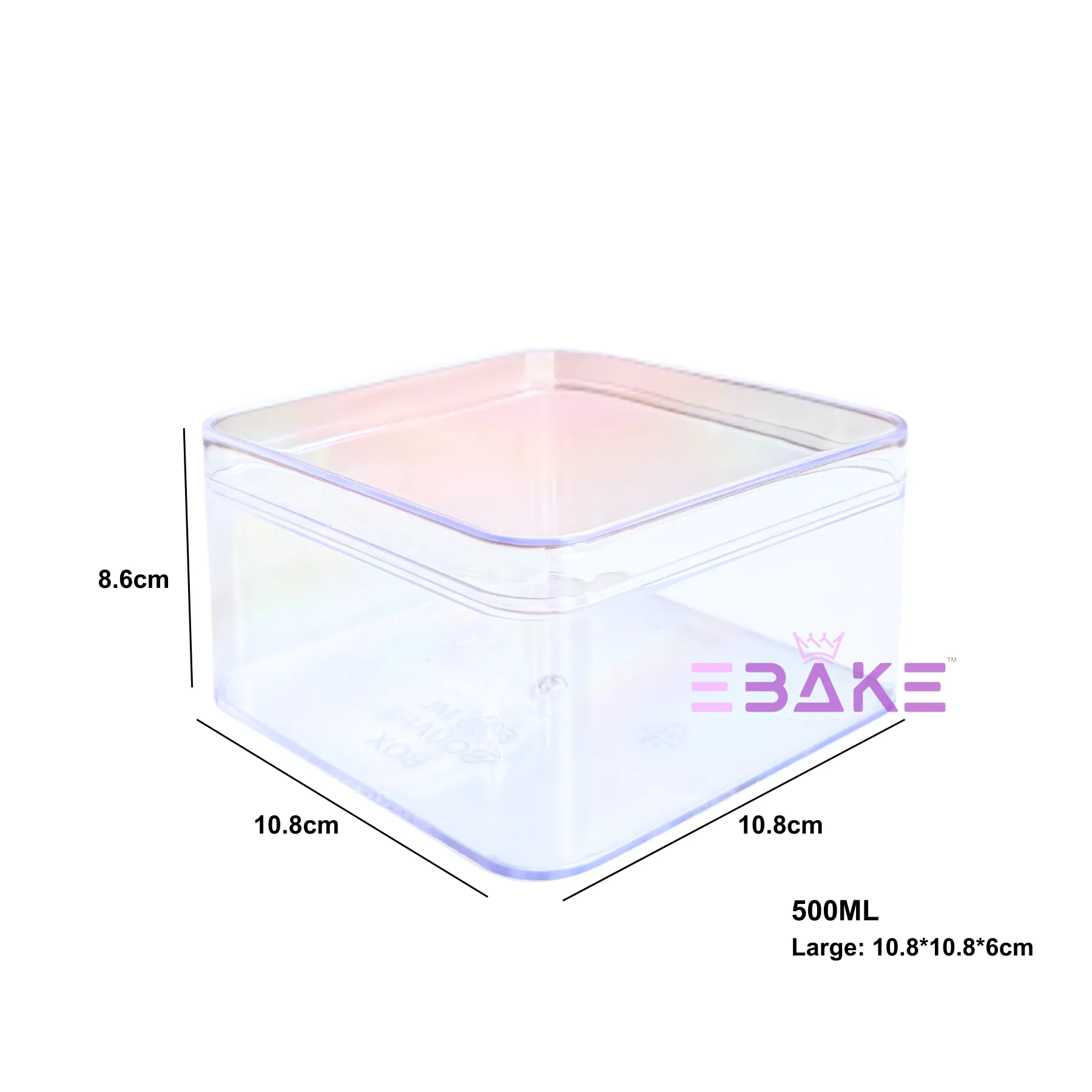 500ml Square Acrylic Dessert Box / Cake Tub (With Lid) Large 10.8x10.8x6cm