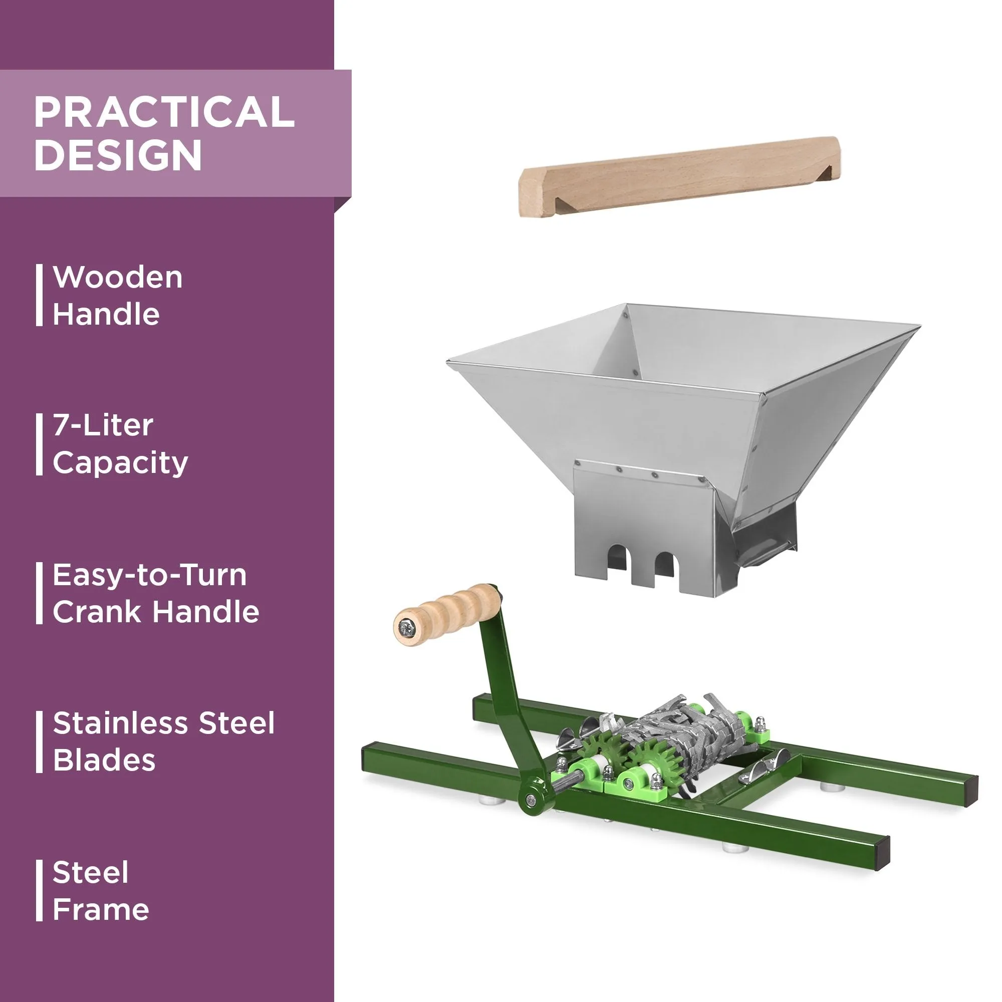 7L Stainless Steel Manual Fruit Crusher w/ Crank Handle