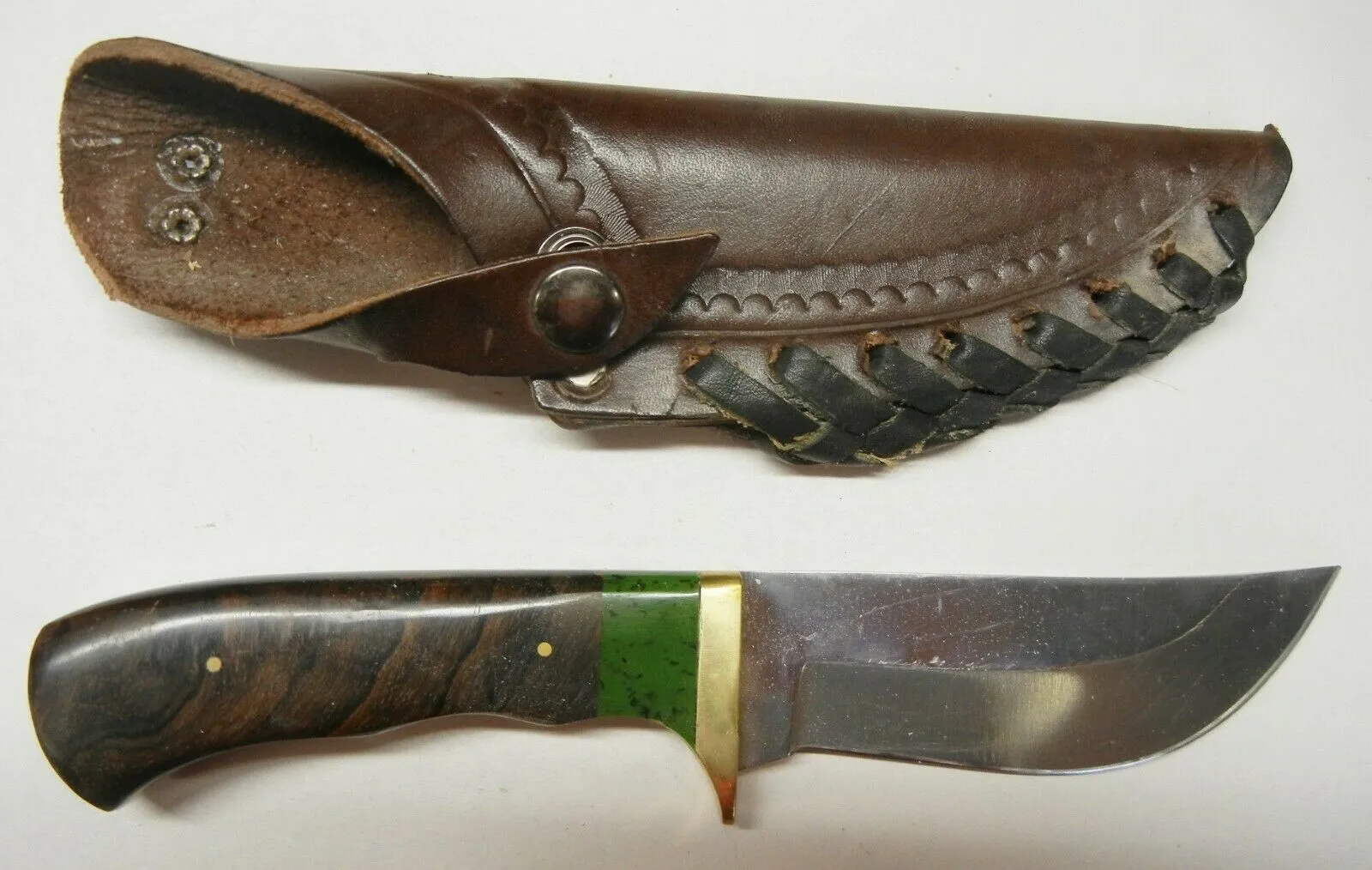 9" Stainless Skinner Knife w Leather sheath & Ziricote Handle