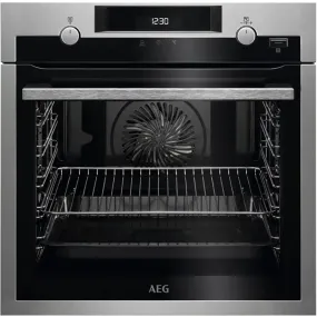 AEG BPS555020M 6000 Series 71 Litre Built In Electric Single Oven, SteamBake with Pyrolytic Cleaning, 59.5cm Wide - Stainless Steel with AntiFingerPrint Coating