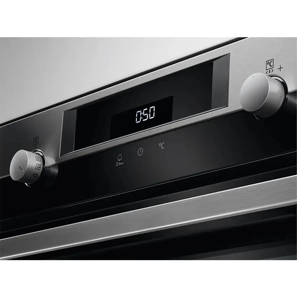 AEG BPS555020M 6000 Series 71 Litre Built In Electric Single Oven, SteamBake with Pyrolytic Cleaning, 59.5cm Wide - Stainless Steel with AntiFingerPrint Coating
