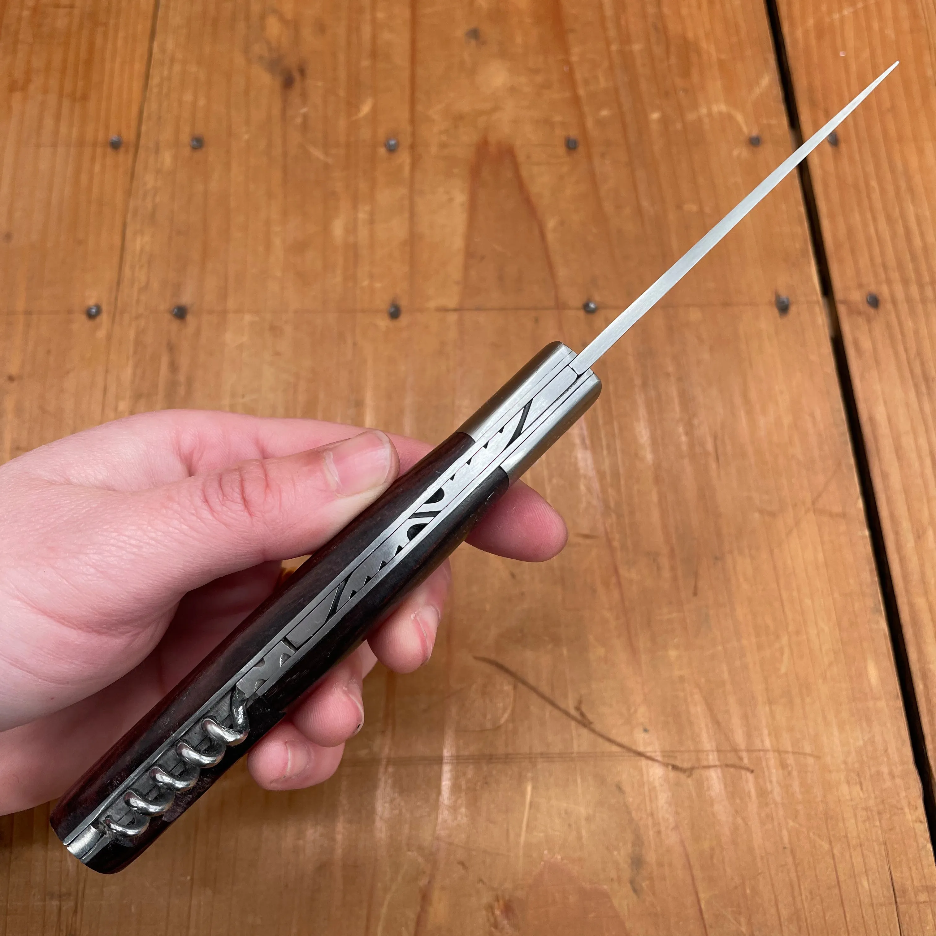 Au Sabot Le Thiers 12cm Stainless Straight Liner Lock Bolstered Violet Handle with Corkscrew