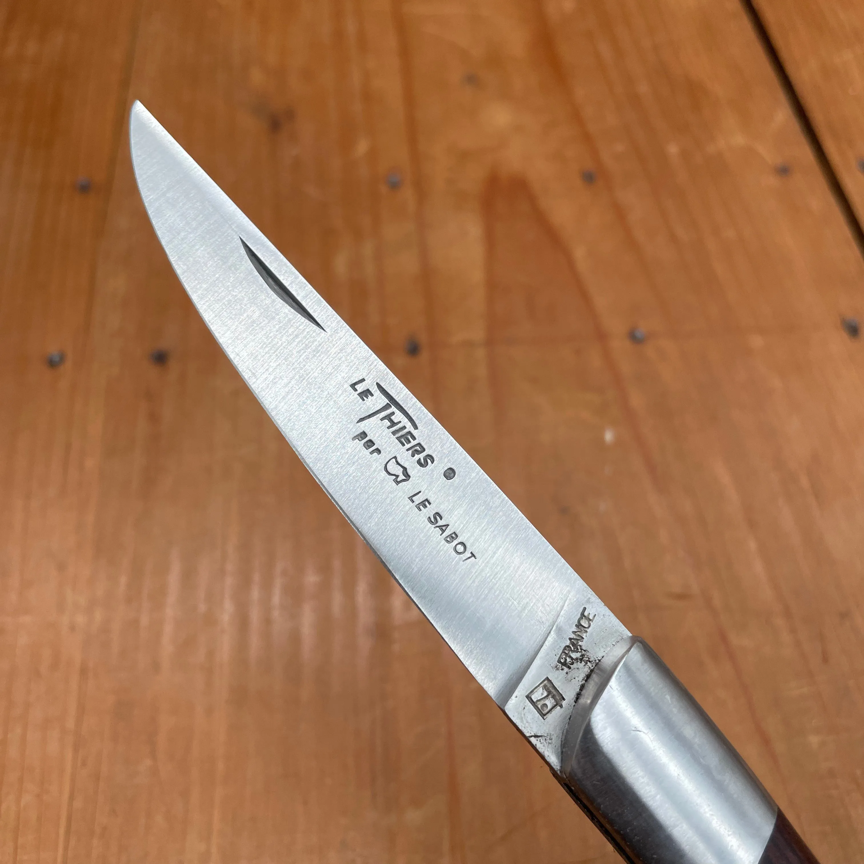 Au Sabot Le Thiers 12cm Stainless Straight Liner Lock Bolstered Violet Handle with Corkscrew
