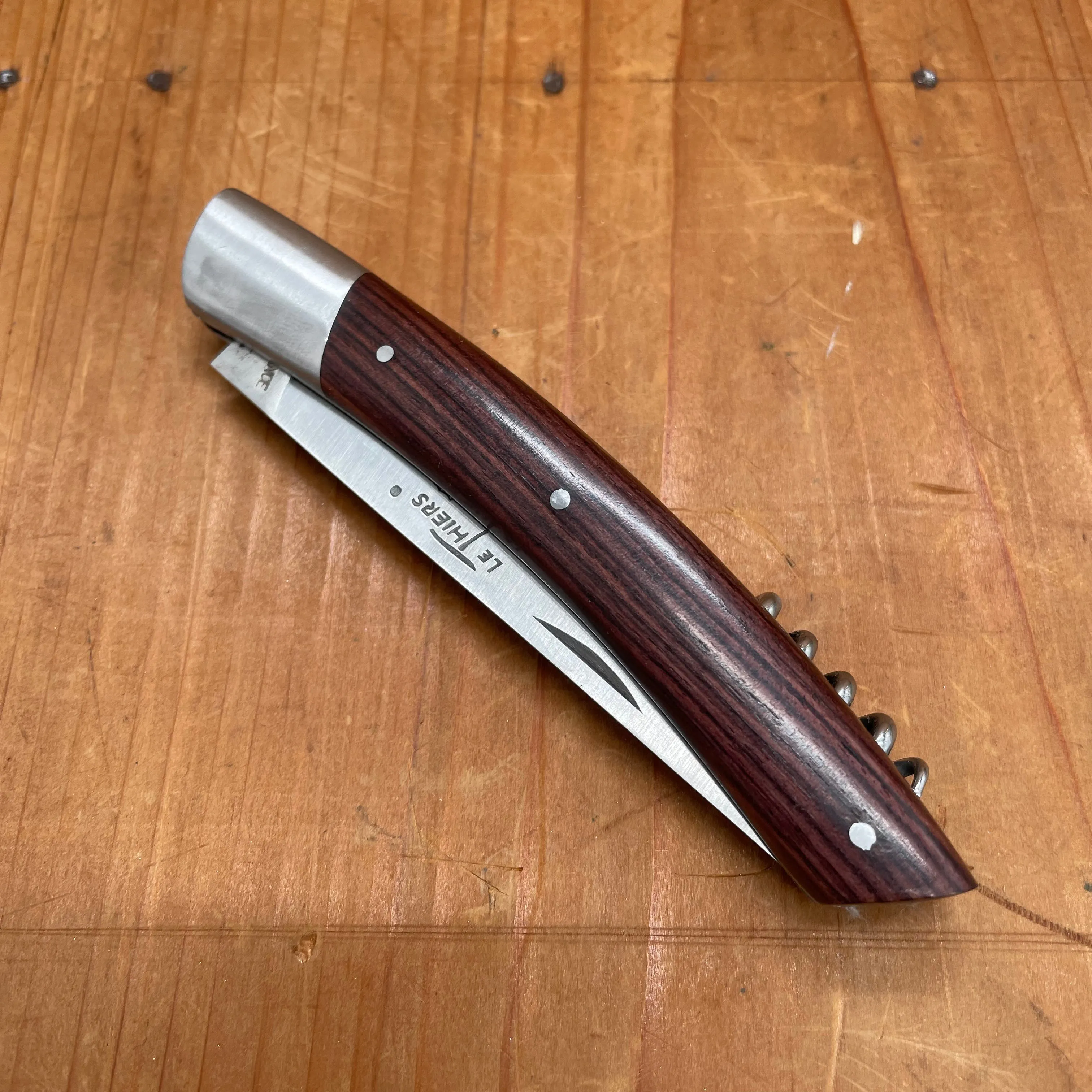 Au Sabot Le Thiers 12cm Stainless Straight Liner Lock Bolstered Violet Handle with Corkscrew