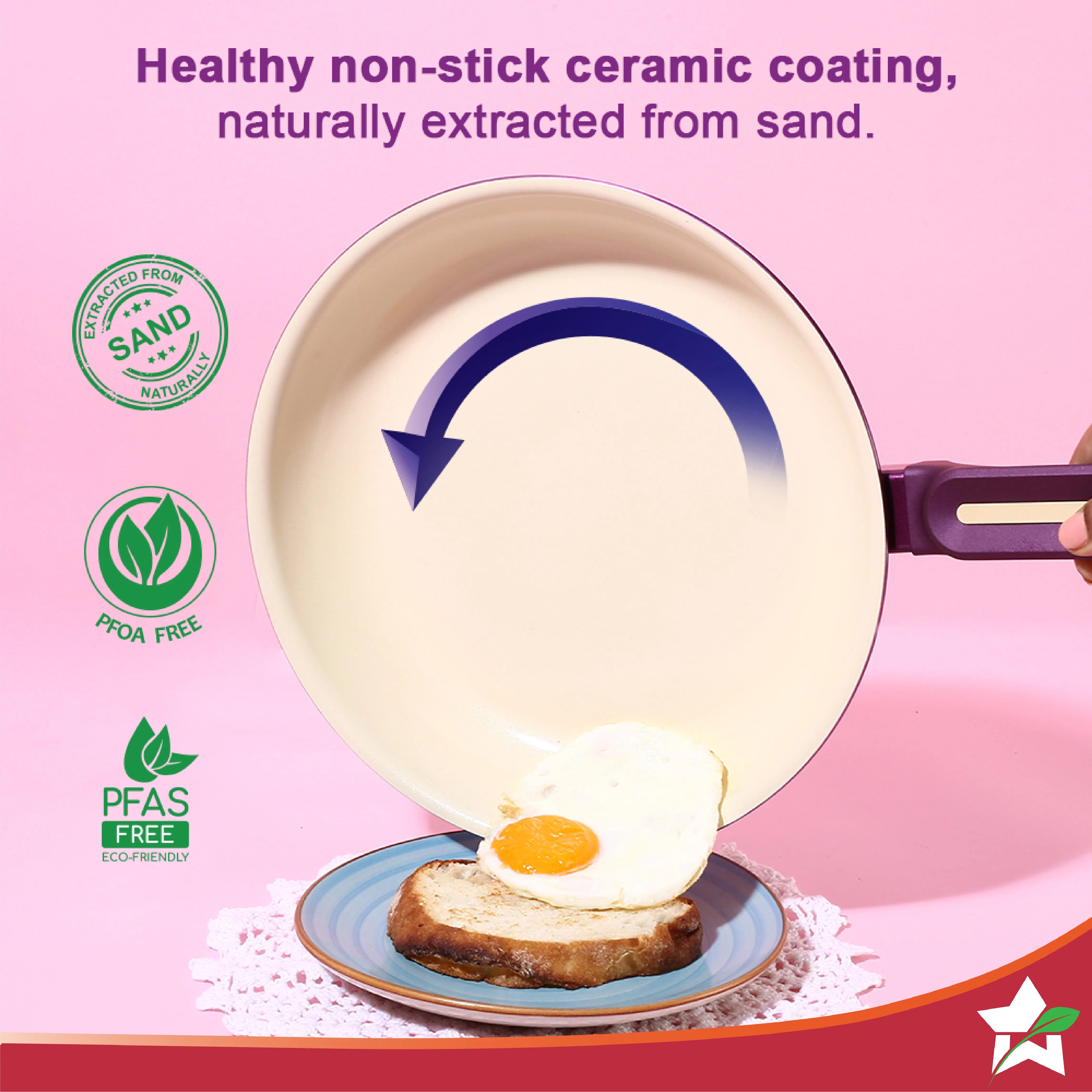 Bellagio Ceramic Non-stick 4 pc Cookware Set, Kadhai with Lid, Fry Pan & Dosa Tawa, Deep Purple, 2 Years Warranty