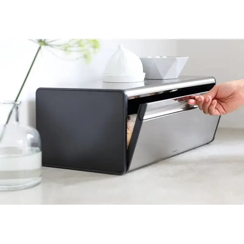 Brabantia Large Capacity Fall Front Bread Bin - Matt Steel (Fingerprint Proof)