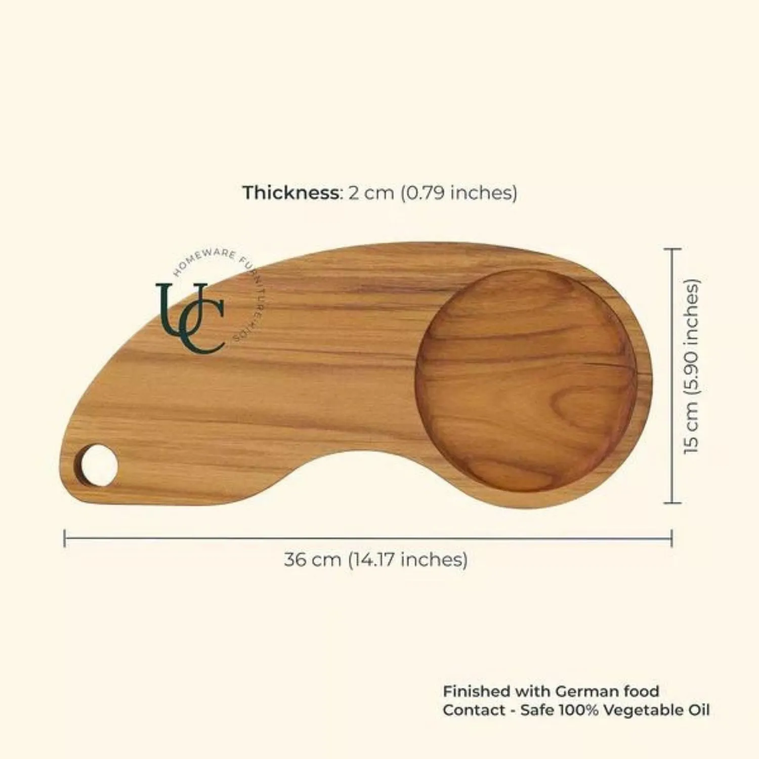 Chopping Board-cum-Service Platter With Collector Bowl | Teak Wood | 14"
