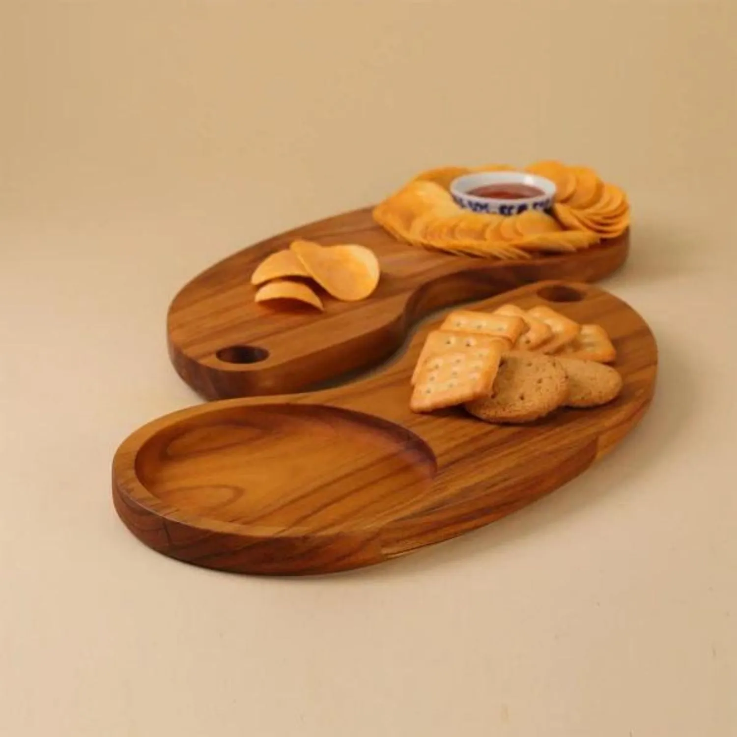 Chopping Board-cum-Service Platter With Collector Bowl | Teak Wood | 14"