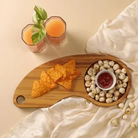 Chopping Board-cum-Service Platter With Collector Bowl | Teak Wood | 14"
