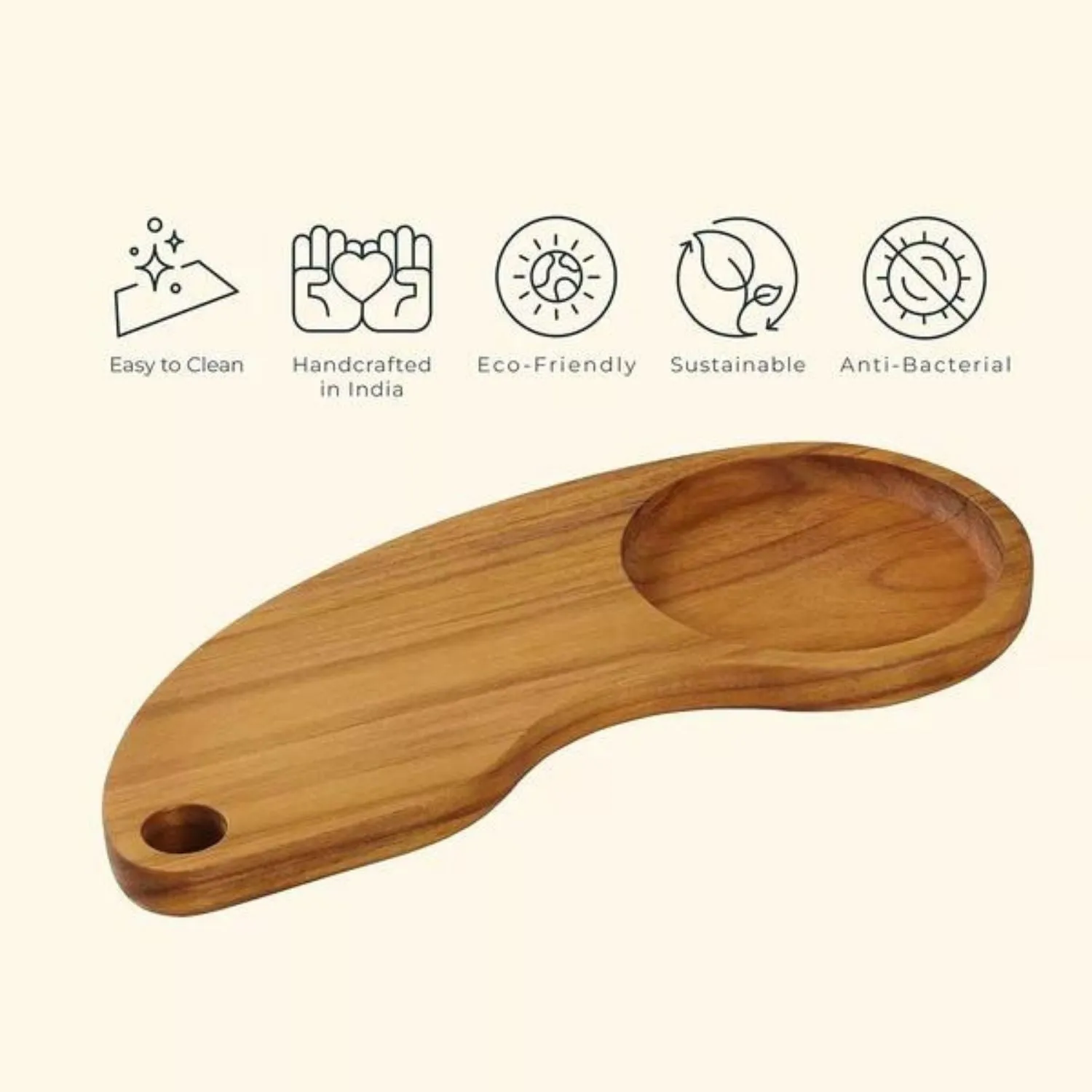 Chopping Board-cum-Service Platter With Collector Bowl | Teak Wood | 14"