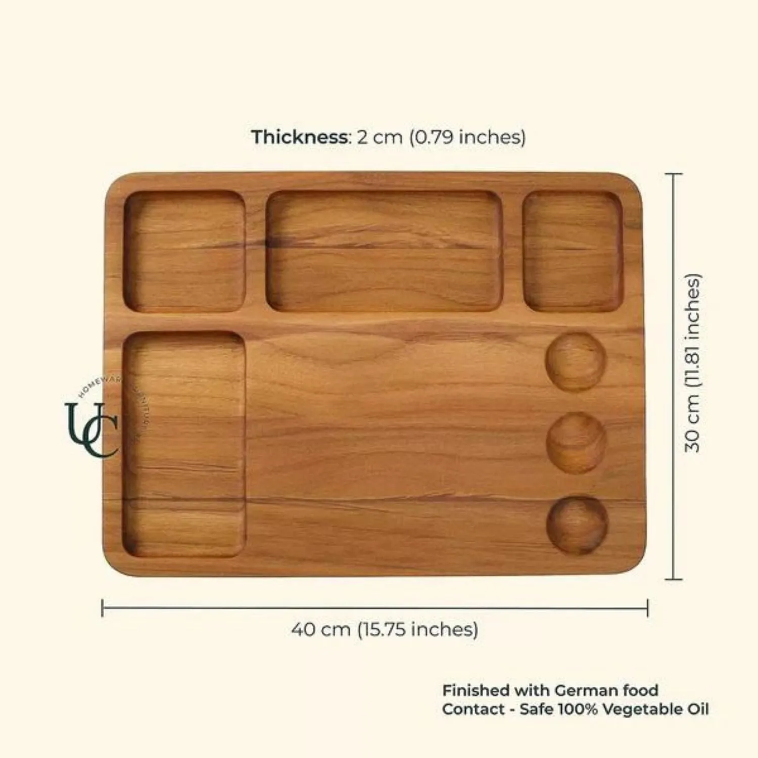 Chopping Board | Functional Design | 4 Large And 3 Condiment Sections | 16"