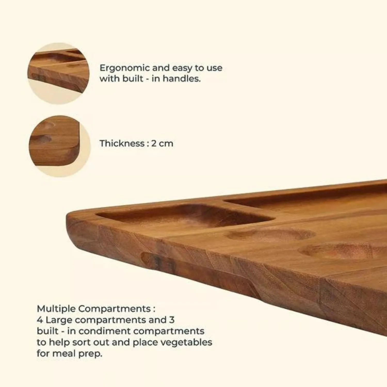 Chopping Board | Functional Design | 4 Large And 3 Condiment Sections | 16"