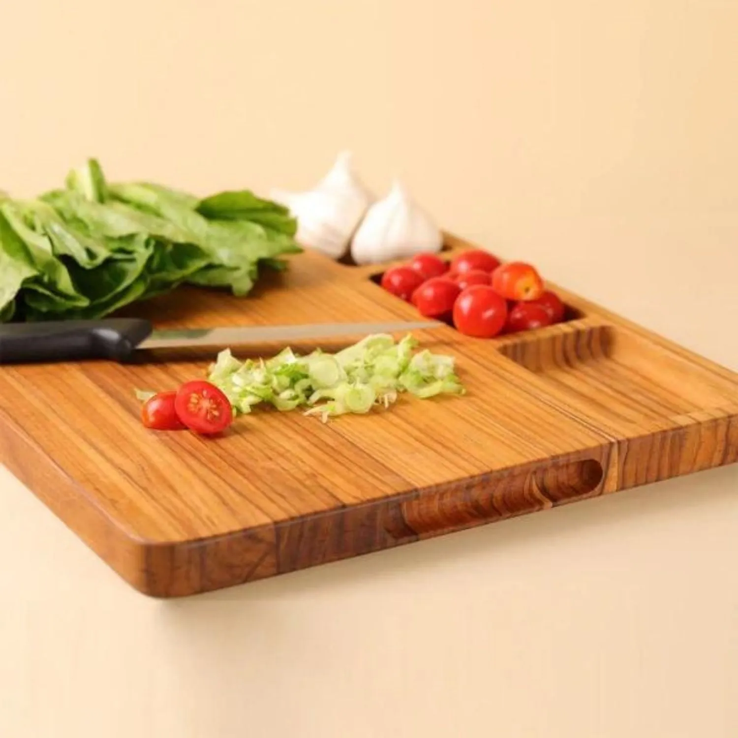 Chopping Board | Premium Teak Wood | Reversible | Juice Groove | Hangable | 17"