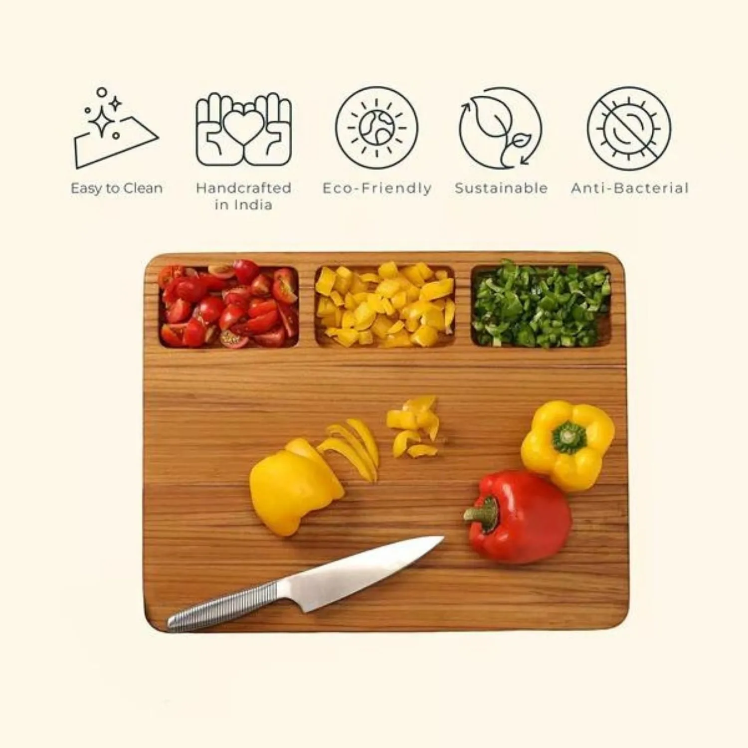 Chopping Board | Premium Teak Wood | Reversible | Juice Groove | Hangable | 17"