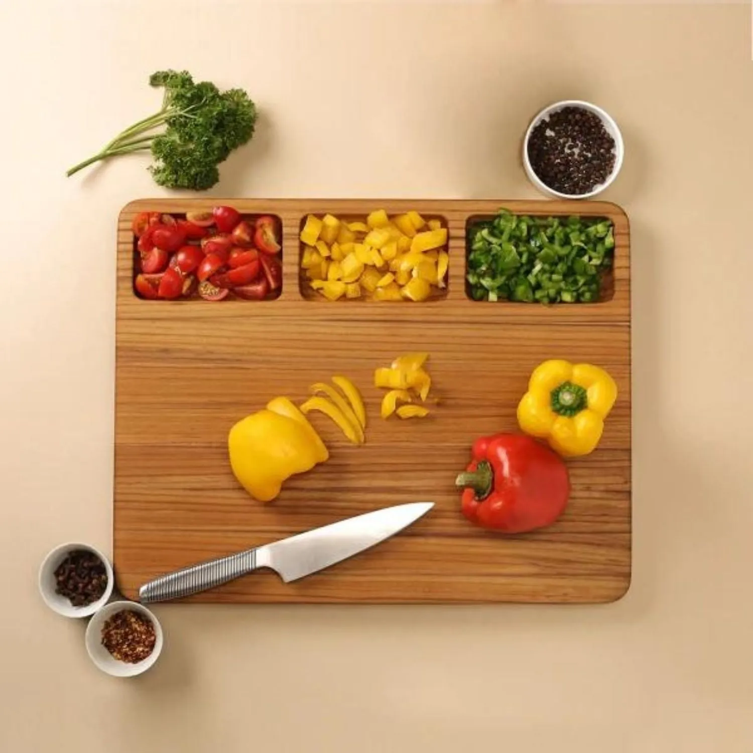 Chopping Board | Premium Teak Wood | Reversible | Juice Groove | Hangable | 17"