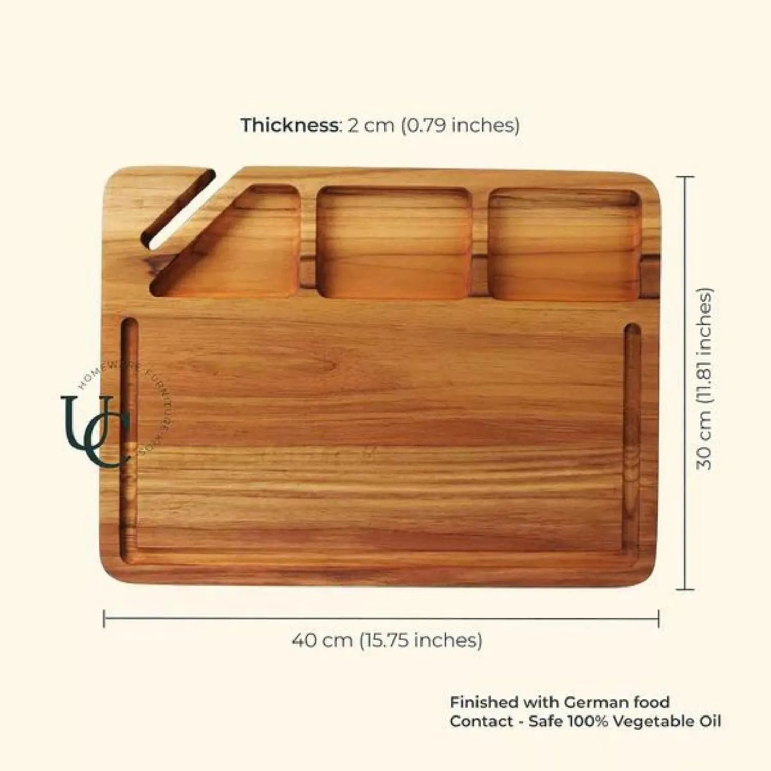 Chopping Board With Mobile/Tablet Holder And Juice Groove | Teak Wood | 16"
