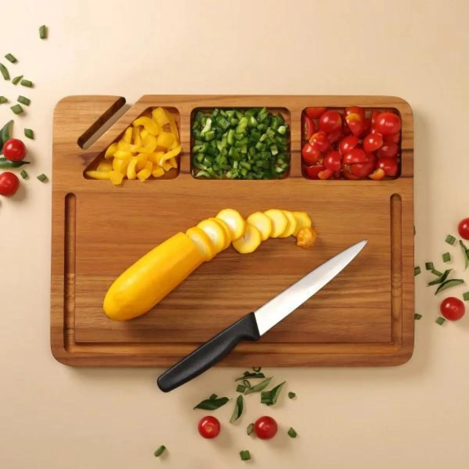 Chopping Board With Mobile/Tablet Holder And Juice Groove | Teak Wood | 16"
