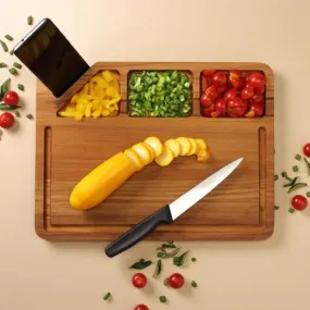Chopping Board With Mobile/Tablet Holder And Juice Groove | Teak Wood | 16"