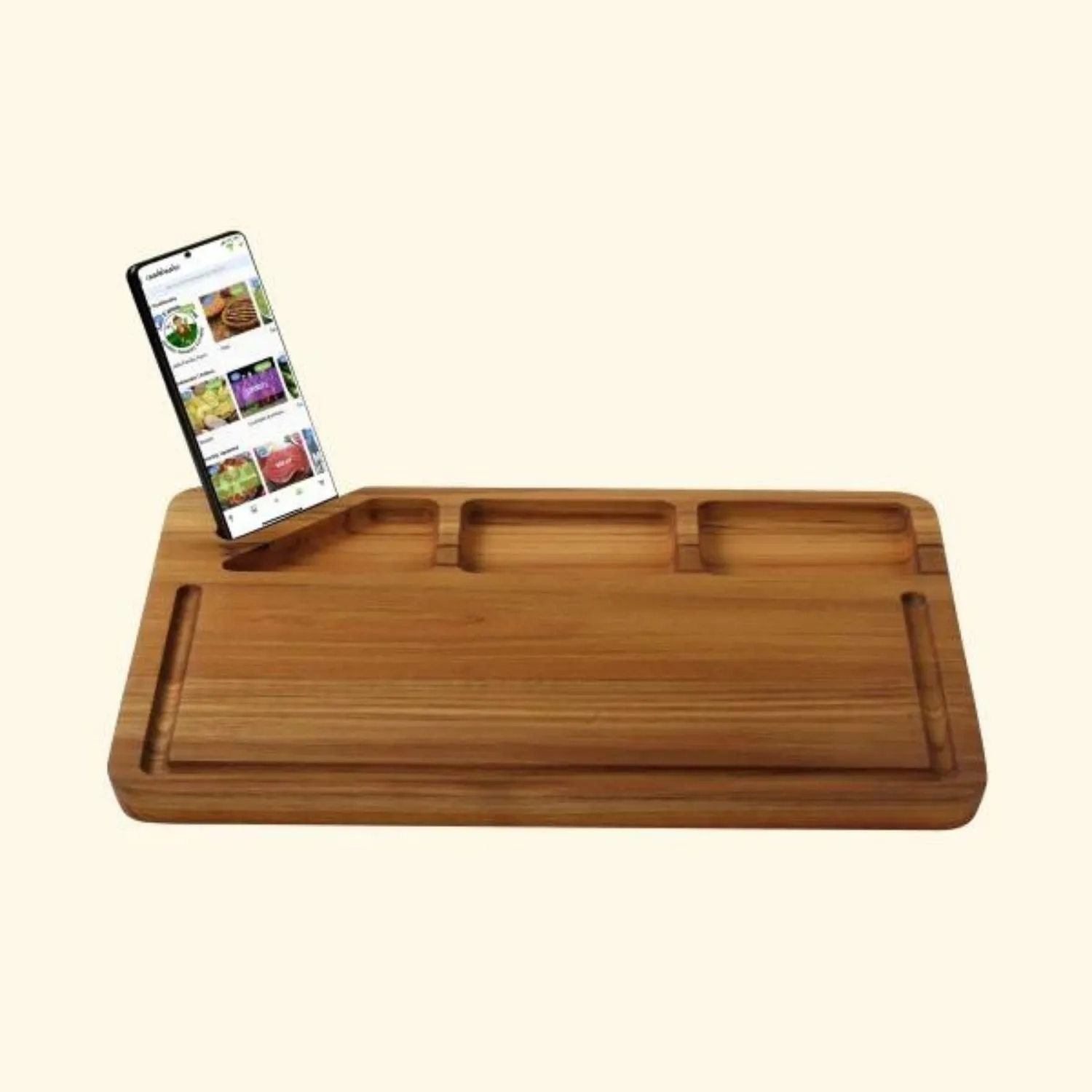 Chopping Board With Mobile/Tablet Holder And Juice Groove | Teak Wood | 16"
