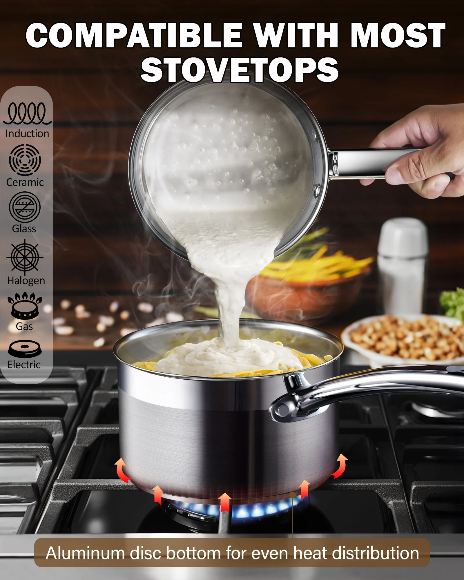 Cooks Standard Kitchen Cookware Sets Stainless Steel, Professional Pots and Pans Include Saucepan, Sauté Pan, Stockpot with Lids, 8-Piece, Silver