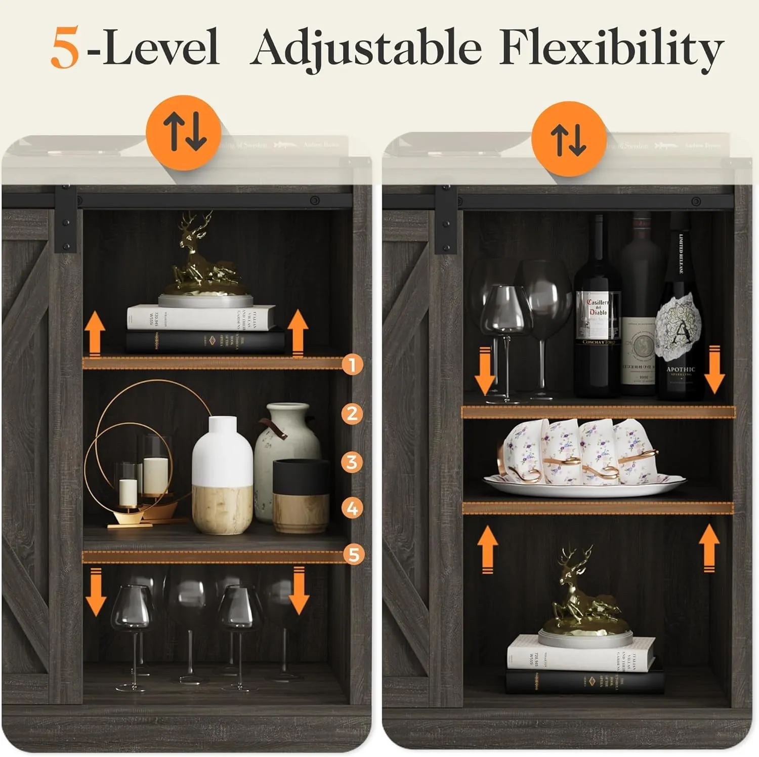 CozyHom Kitchen Pantry Storage Cabinet With Drawers and Shelves, Wine Bar Buffet Cabinet Liquor Bar Sideboard, Gray