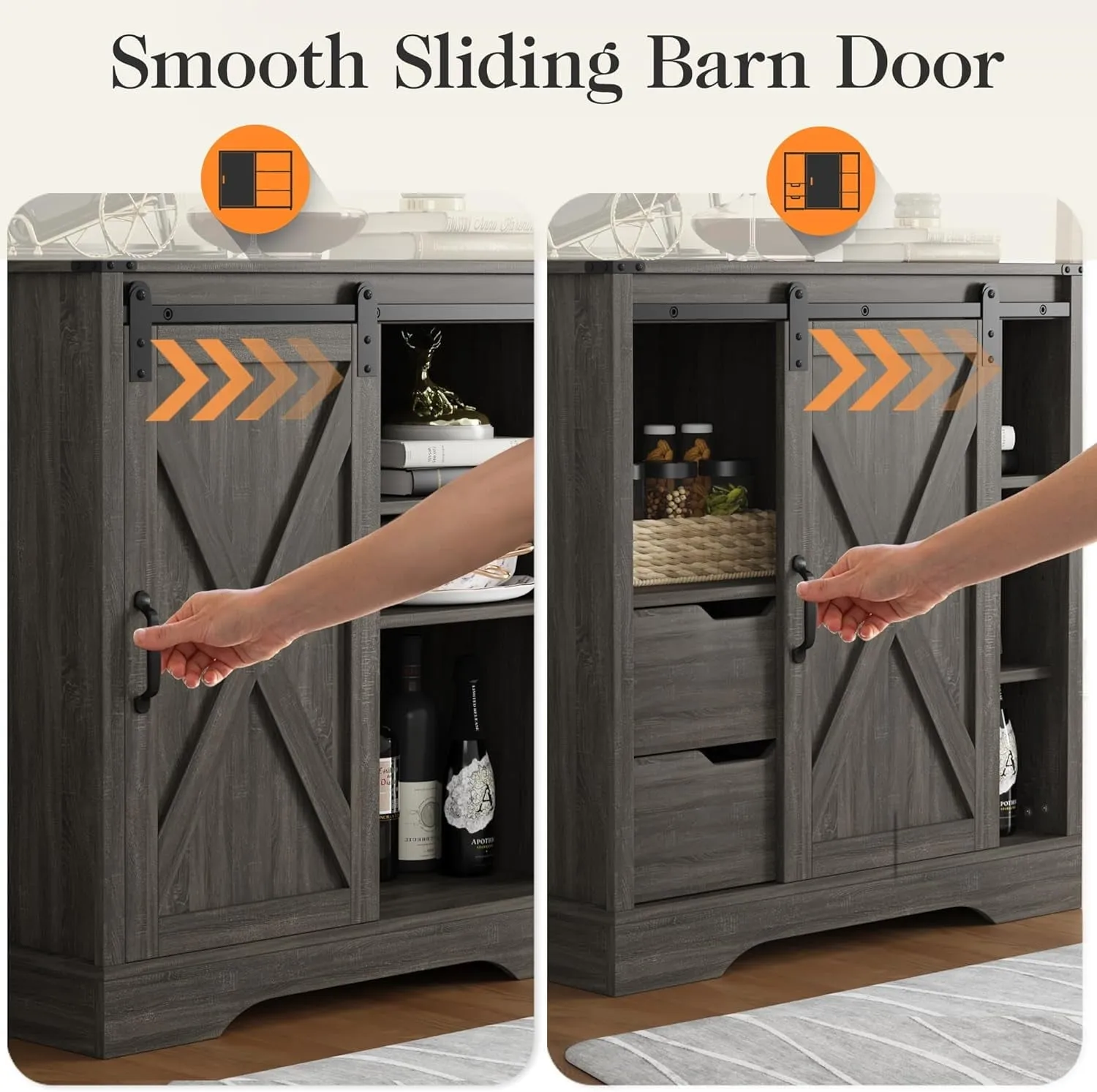 CozyHom Kitchen Pantry Storage Cabinet With Drawers and Shelves, Wine Bar Buffet Cabinet Liquor Bar Sideboard, Gray
