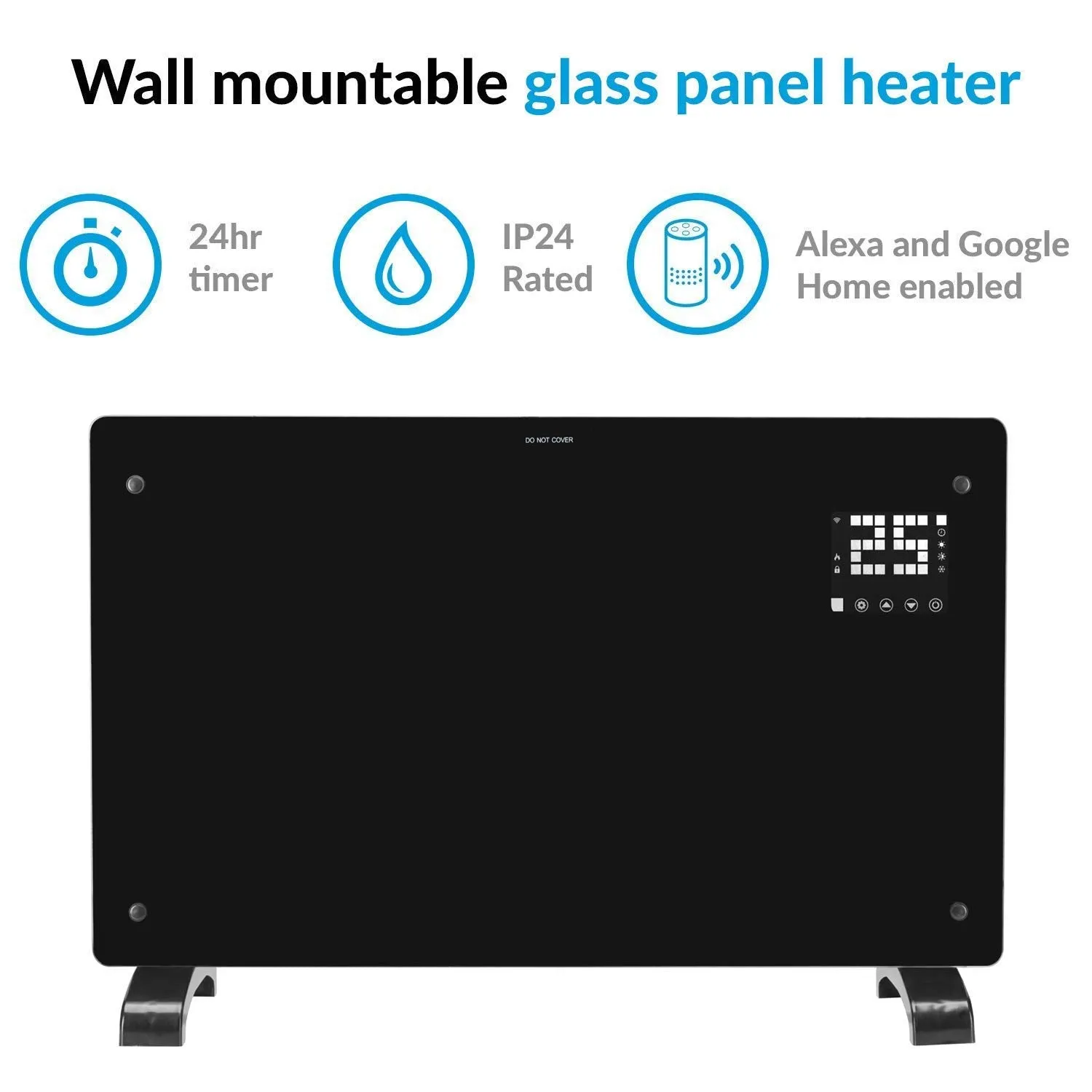 Devola Designer 1500W WiFi Enabled Electric Glass Panel Heater 24 Hour 7 Day Digital Timer With Thermostat Ultra Slim Design 1.5kW Electric Radiator, Wall Mounted Or Free Standing (1500Watts)