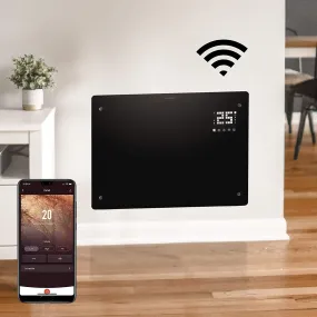 Devola Designer 1500W WiFi Enabled Electric Glass Panel Heater 24 Hour 7 Day Digital Timer With Thermostat Ultra Slim Design 1.5kW Electric Radiator, Wall Mounted Or Free Standing (1500Watts)
