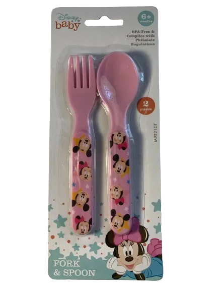 Disney Baby Minnie & Mickey Mouse Pink Fork & Spoon Set BPA Free Brand New