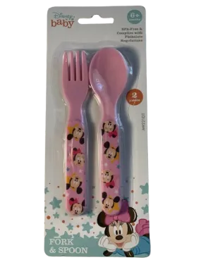 Disney Baby Minnie & Mickey Mouse Pink Fork & Spoon Set BPA Free Brand New