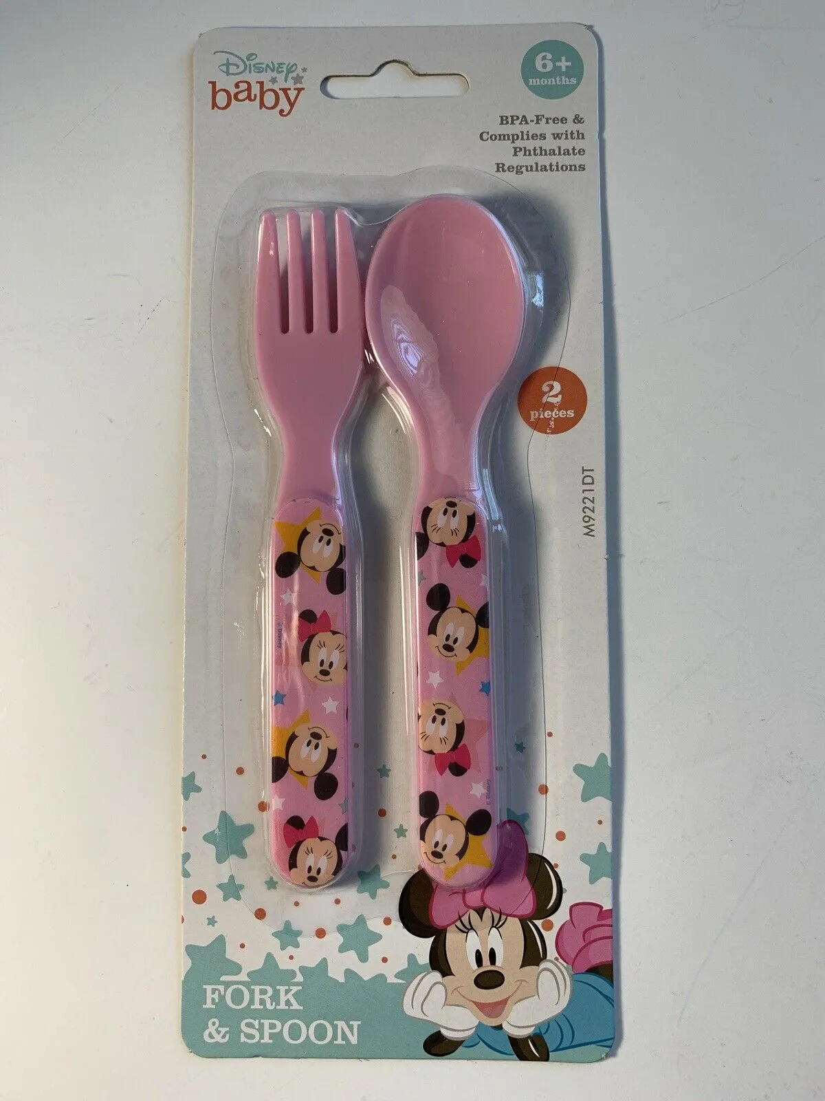 Disney Baby Minnie & Mickey Mouse Pink Fork & Spoon Set BPA Free Brand New