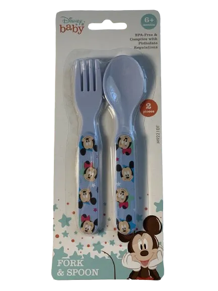 Disney Baby Minnie & Mickey Mouse Pink Fork & Spoon Set BPA Free Brand New