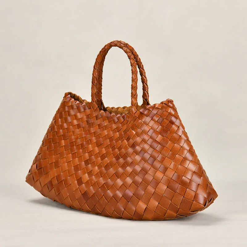 Dragon Diffusion New Woven Bag First Layer Cowhide Handmade Vegetable Basket Bag Genuine Leather Women's Bag