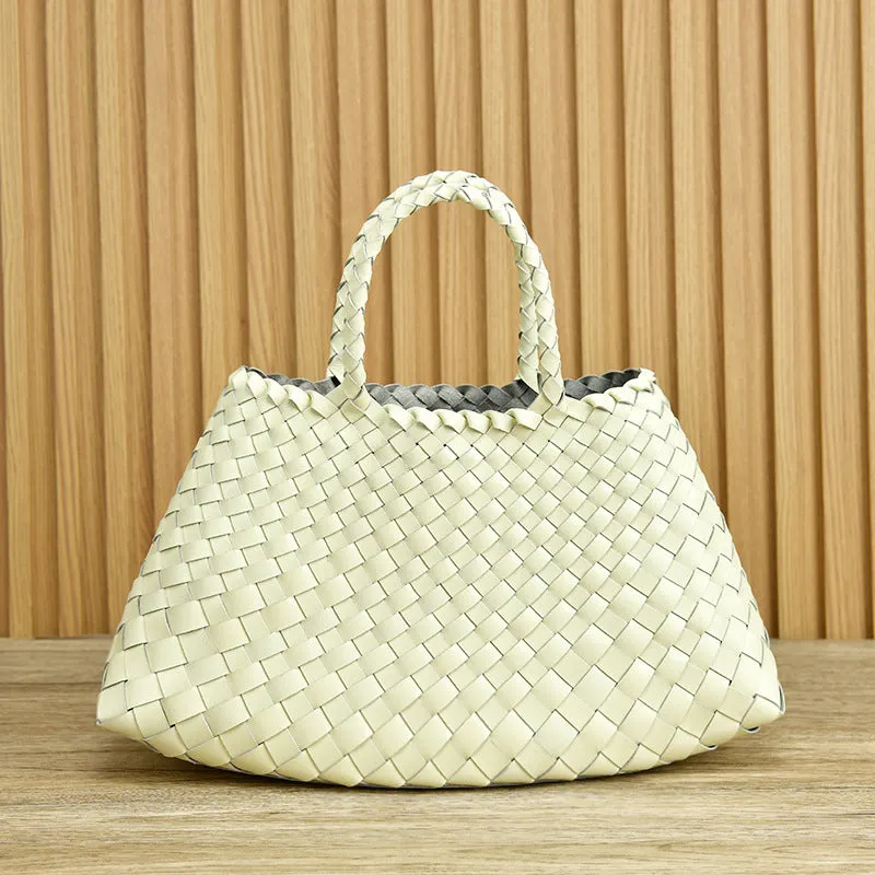 Dragon Diffusion New Woven Bag First Layer Cowhide Handmade Vegetable Basket Bag Genuine Leather Women's Bag
