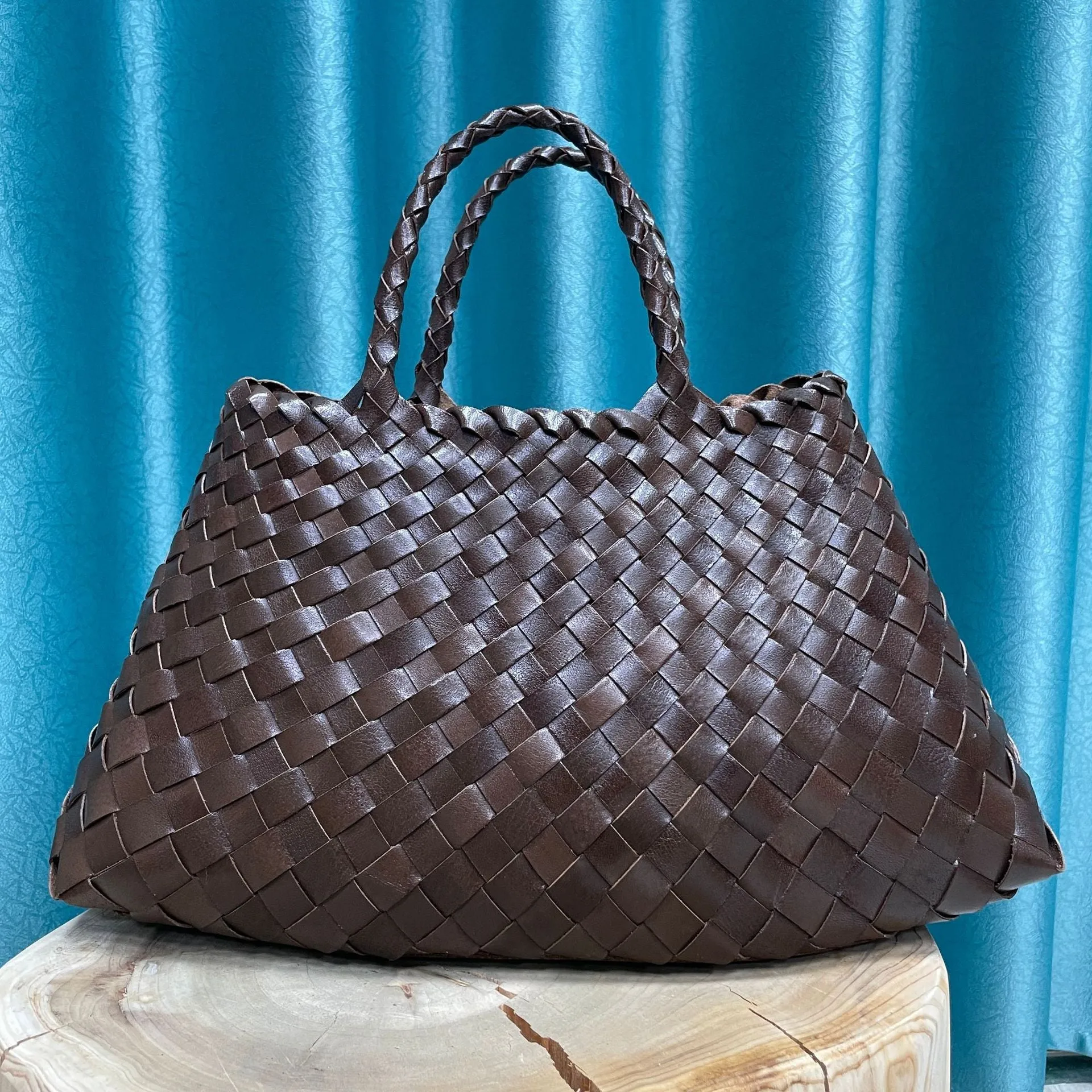 Dragon Diffusion New Woven Bag First Layer Cowhide Handmade Vegetable Basket Bag Genuine Leather Women's Bag