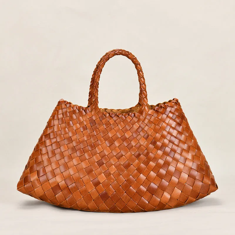 Dragon Diffusion New Woven Bag First Layer Cowhide Handmade Vegetable Basket Bag Genuine Leather Women's Bag