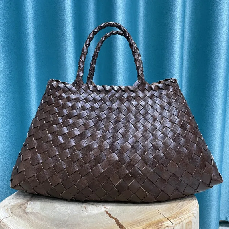 Dragon Diffusion New Woven Bag First Layer Cowhide Handmade Vegetable Basket Bag Genuine Leather Women's Bag