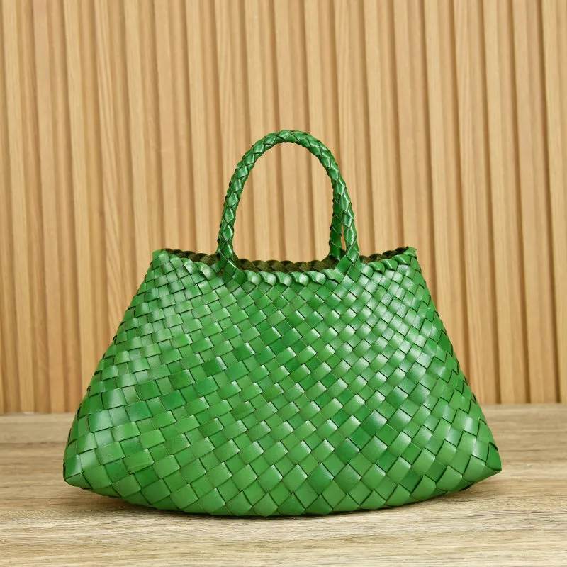 Dragon Diffusion New Woven Bag First Layer Cowhide Handmade Vegetable Basket Bag Genuine Leather Women's Bag